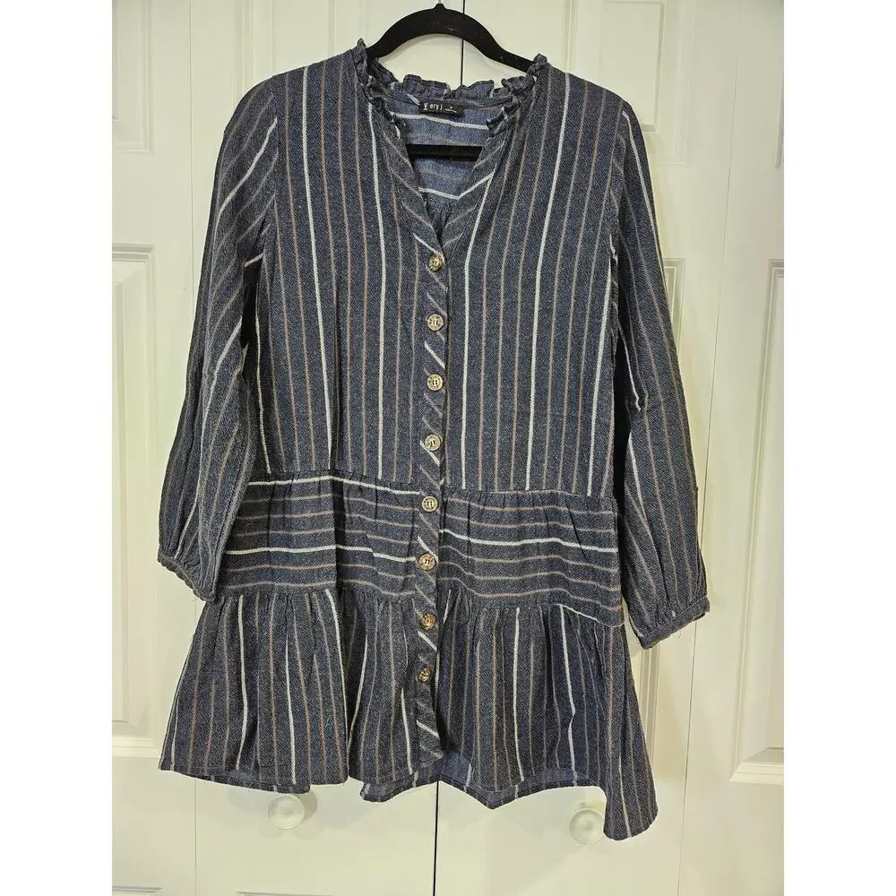 Very J Blue Stripe Tunic Top Medium
